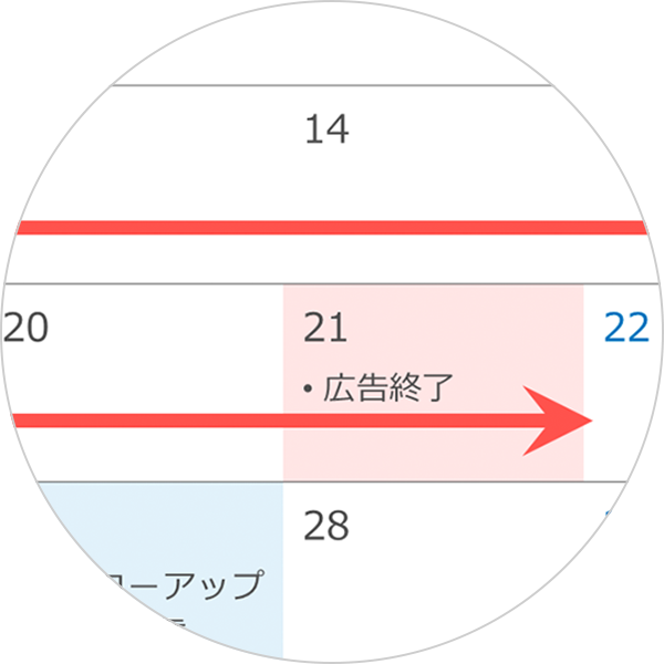 矢印を帯状に利用すれば、継続したスケジュールも表現できる