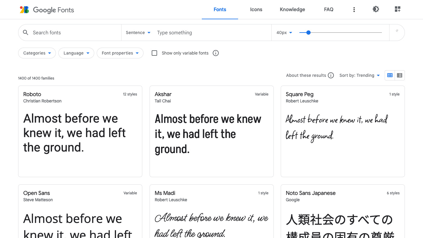 Google Fonts Website