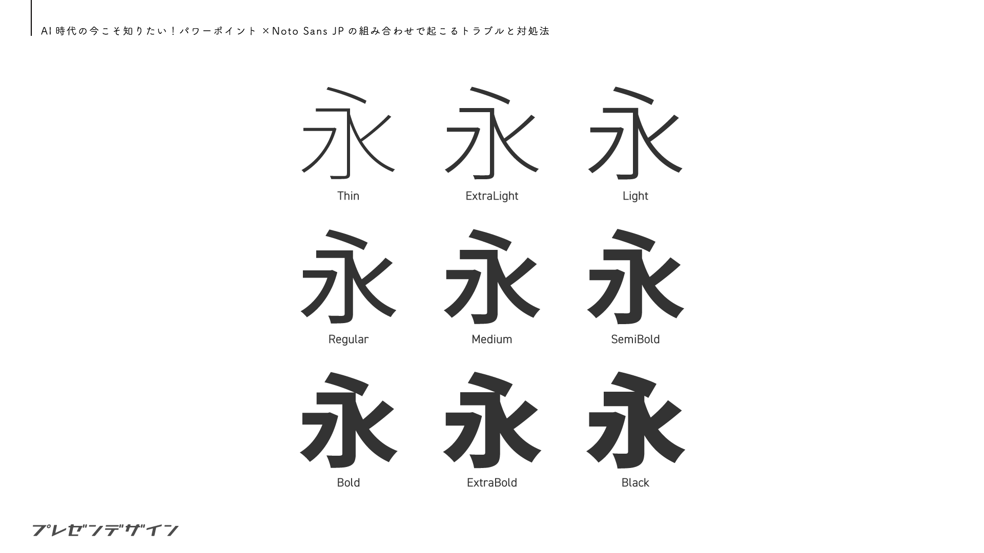 Noto Sans JPのウェイト展開