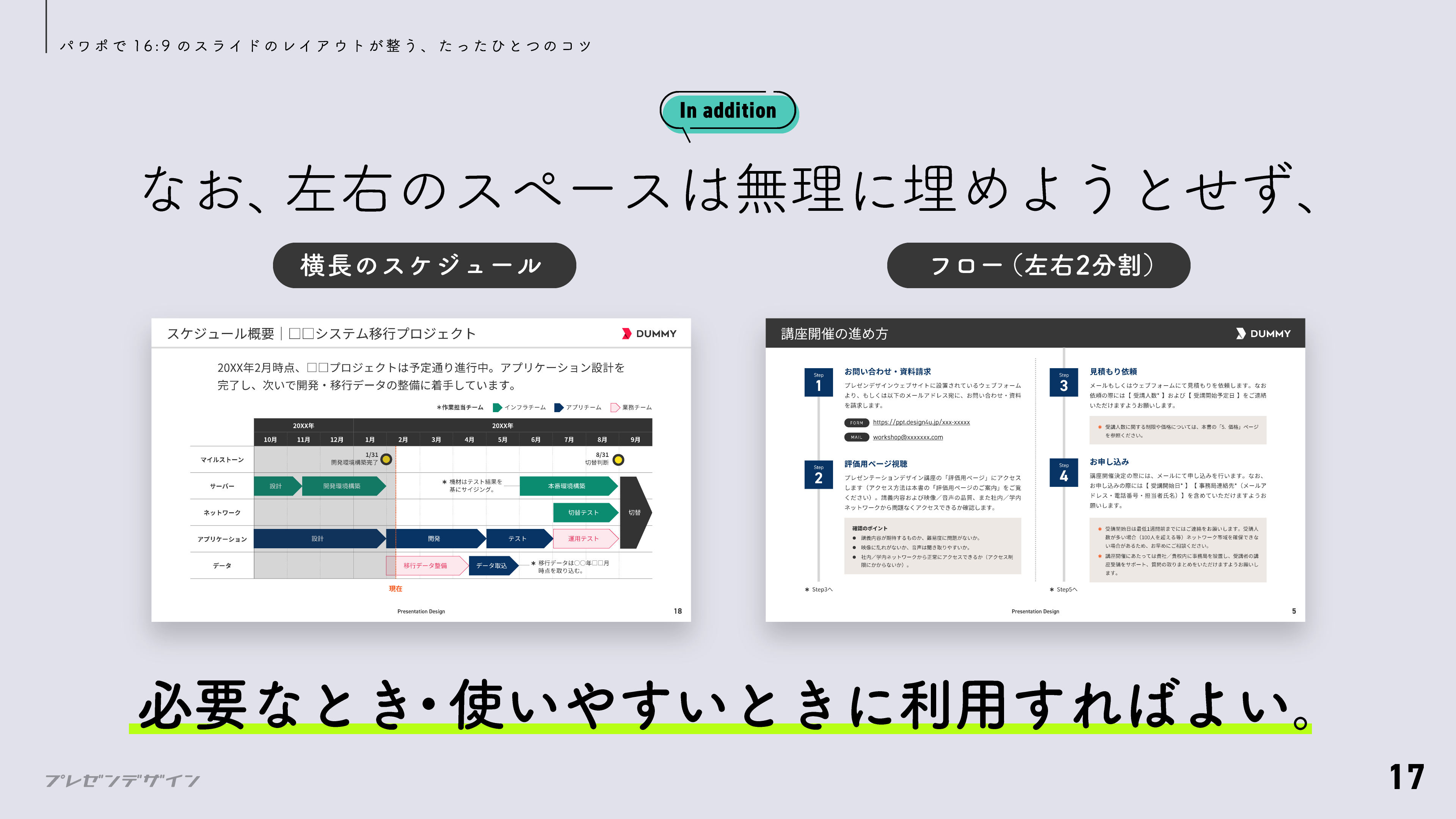 左右のスペースは無理に埋めようとせず、必要なとき・使いやすいときに利用すればよい。
